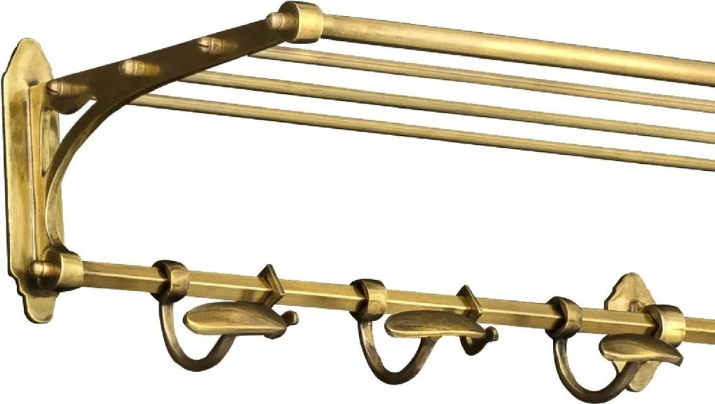 Suport suspendat pentru haine cu raft si carlige design LUX Arini alama antic