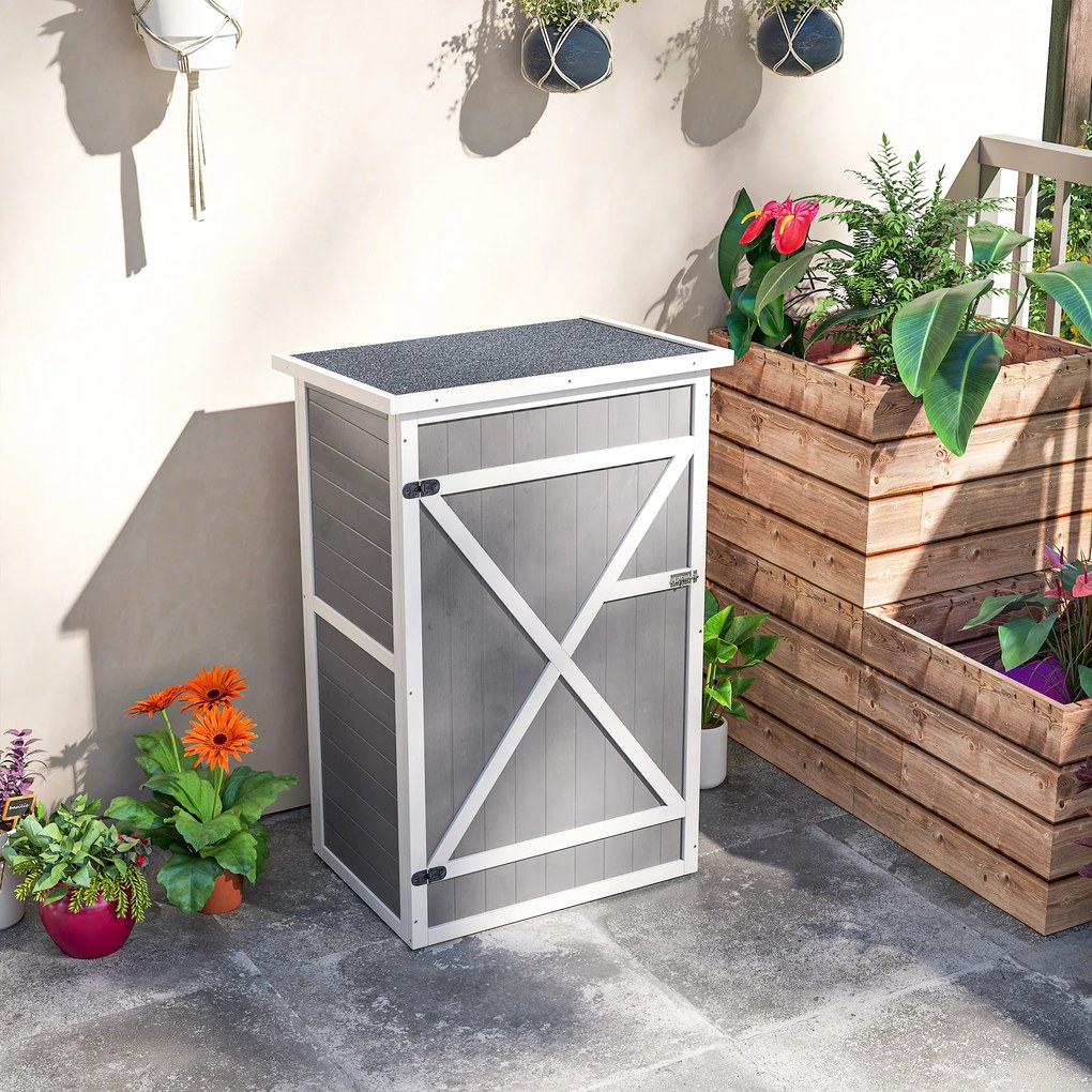 Outsunny Casuta de Gradina din Lemn, sopron cu Acoperis Impermeabil, magazie pentru Unelte de Exterior cu 2 Etajere | Aosom Romania