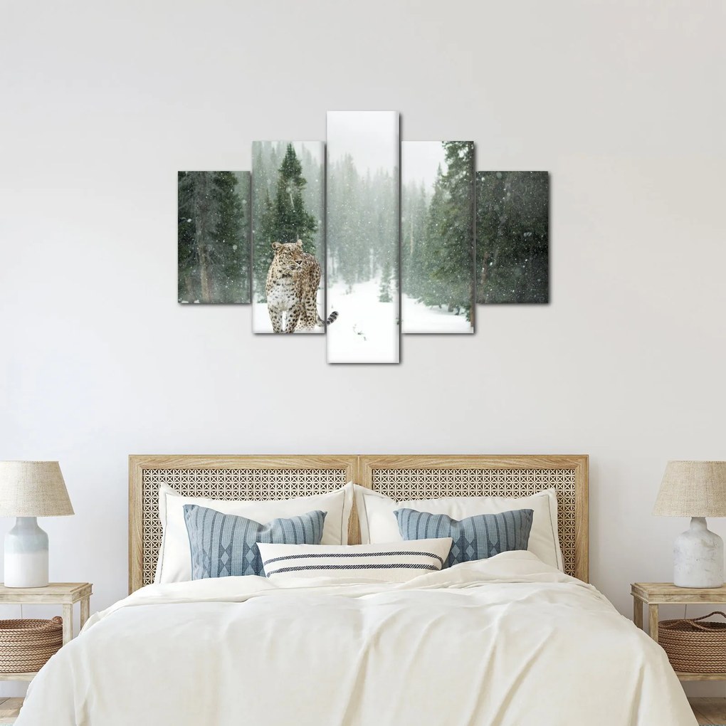 Tablou cu leopard în zăpadă (150x105 cm)