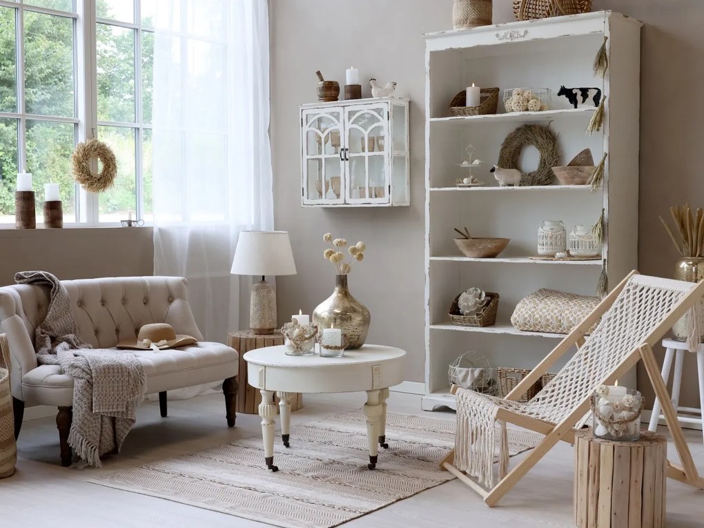 Dulap de perete shabby chic, alb antichizat, cu 2 uși din sticlă