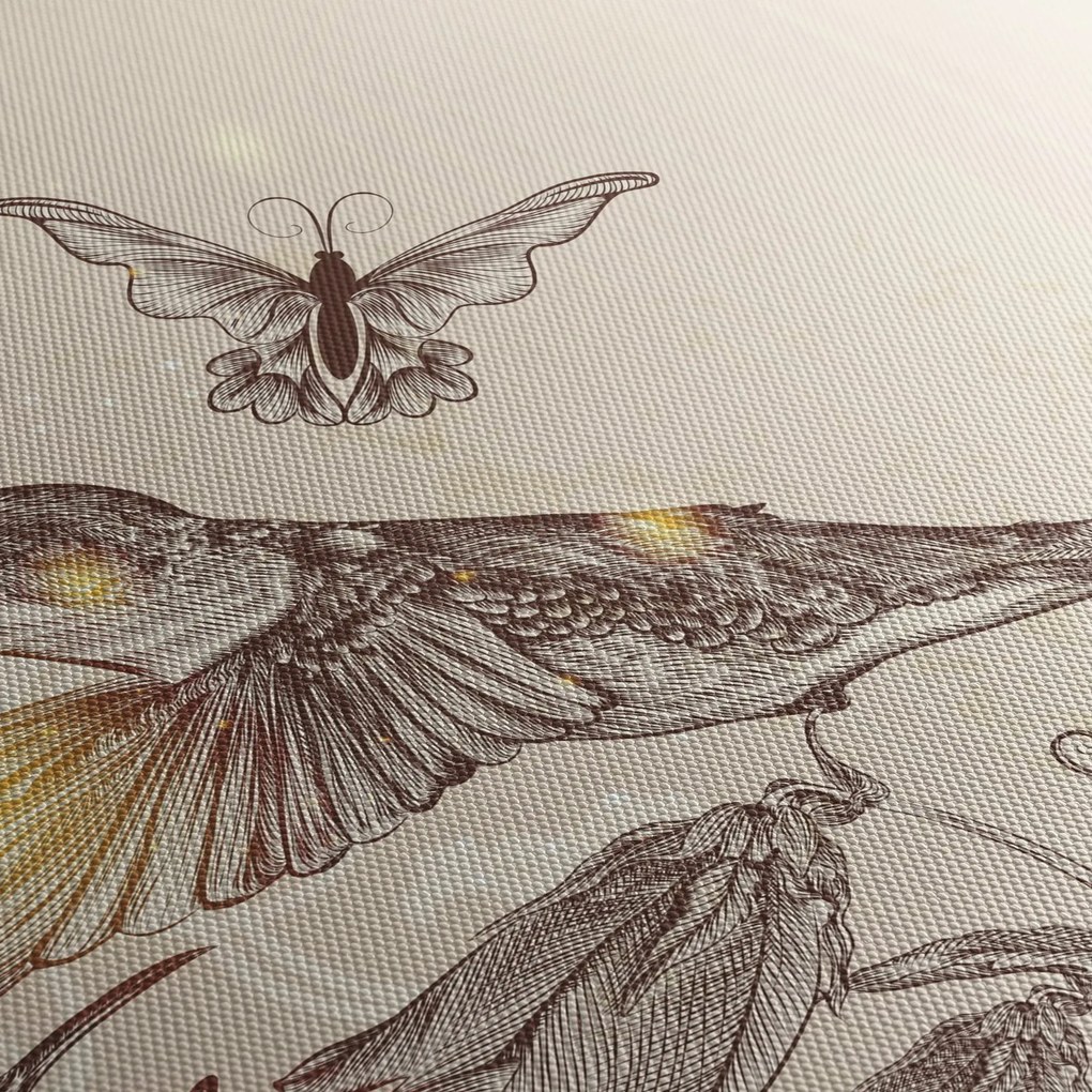 Tablou - Colibri (cu ceas) (90x30 cm)