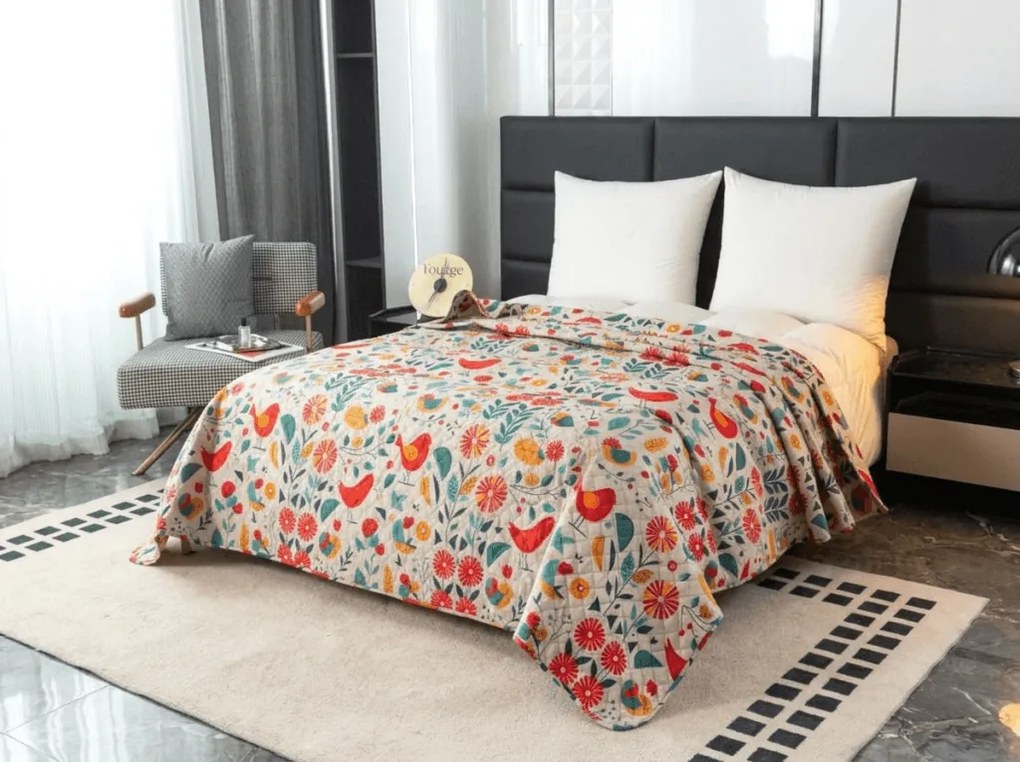 Cuvertura de pat RETRO BIRD colorata Dimensiune: 220 x 240 cm