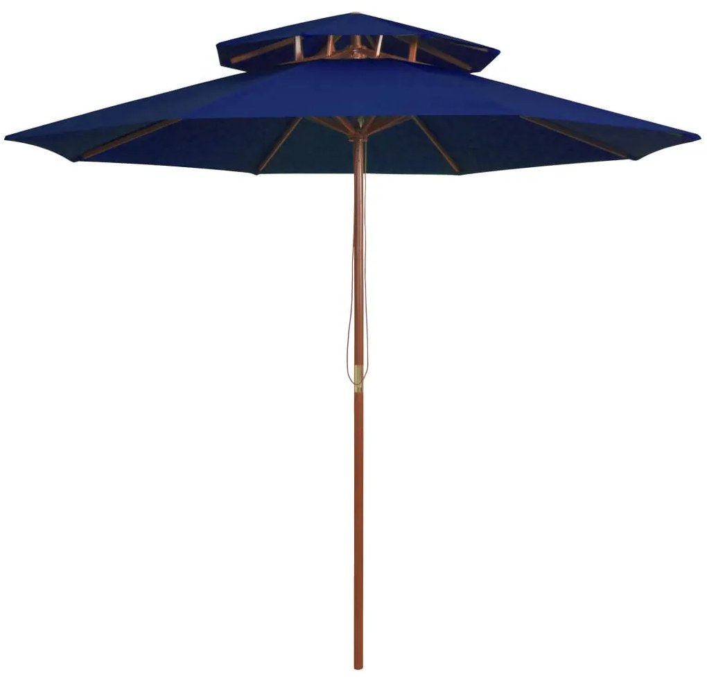 vidaXL Umbrelă de soare dublă, stâlp din lemn, albastru, 270 cm