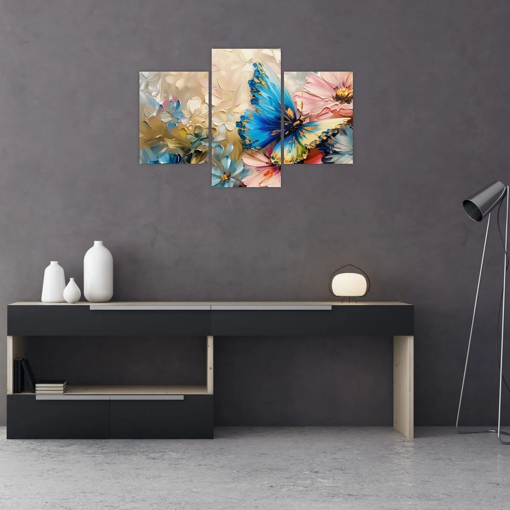Tablou - Pictura de flori și fluturi (90x60 cm)