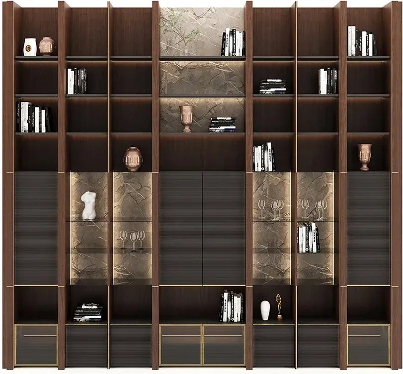Bibliotecă lemn masiv Domo, 366 × 45 × 345 cm