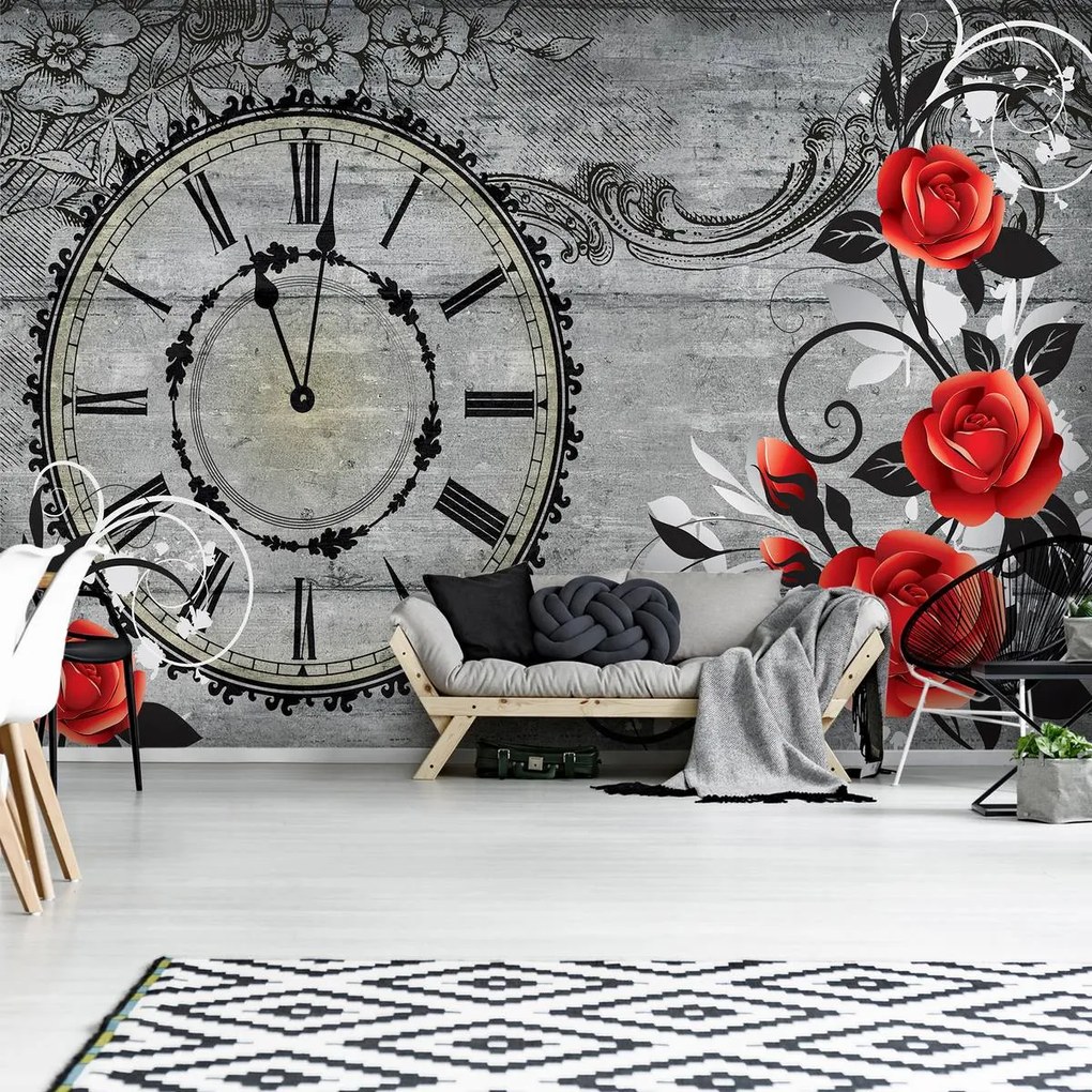 Fototapet - Ceas cu flori (152,5x104 cm)