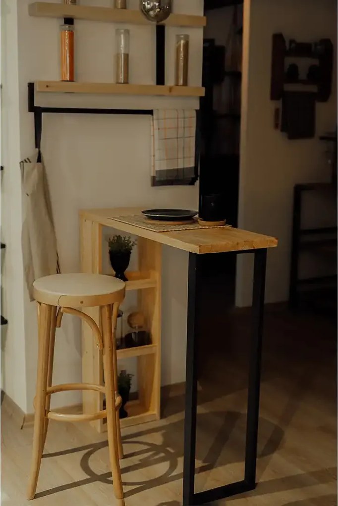 Masa bucatarie ,tip bar, lemn.seria wood A-620,pin natur-negru,90x30x90cm, 30102