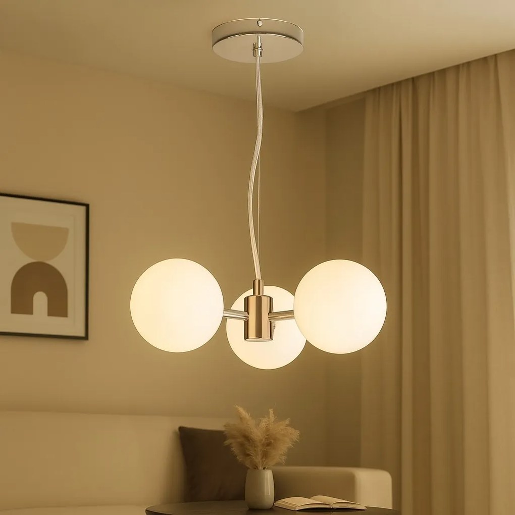 Pendul Modern cu 3 Globuri Opal – G9, 300×710 mm, Design Minimalist