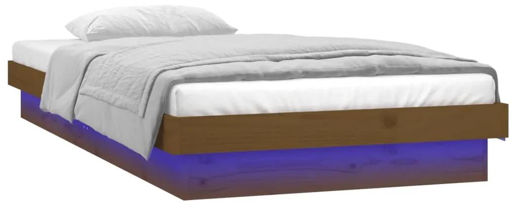 Cadru de pat cu LED, maro miere, 100x200 cm, lemn masiv maro miere, 100 x 200 cm