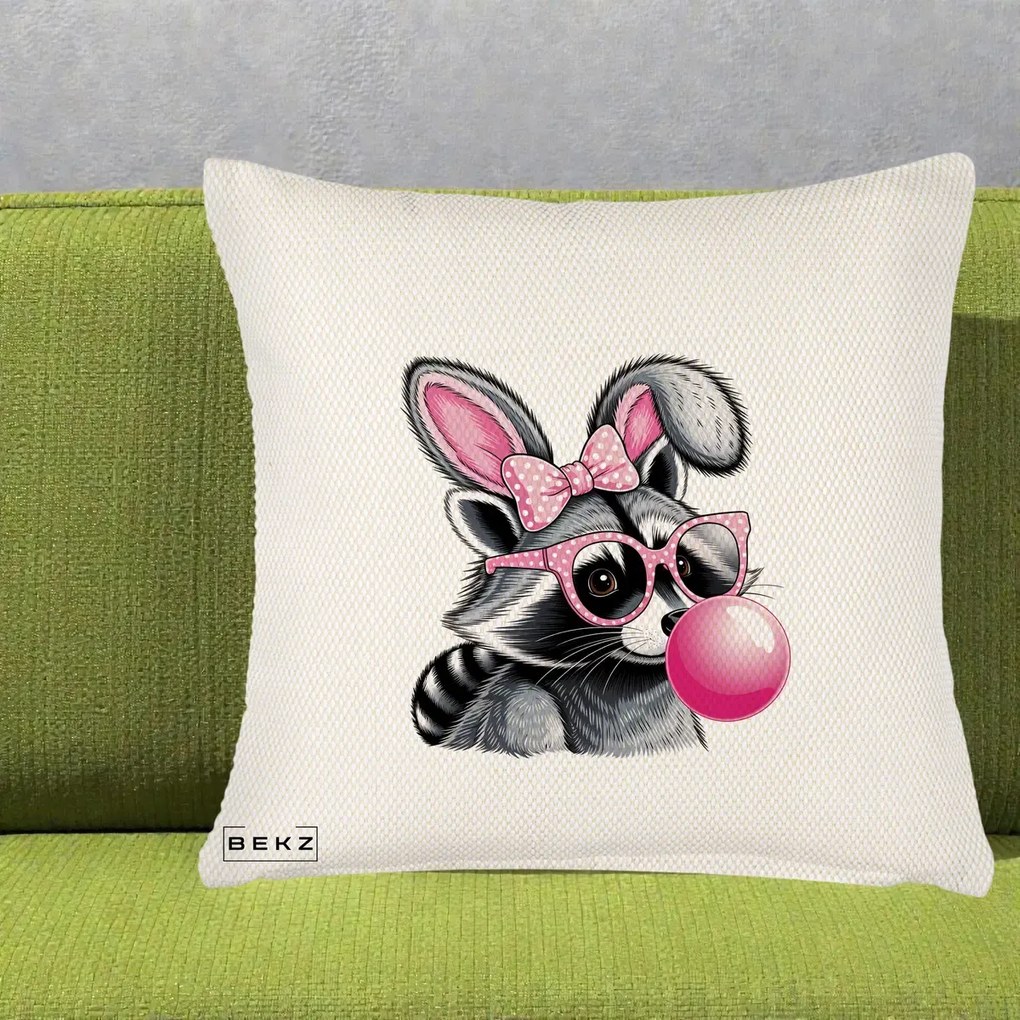 Perna Decorativa Raton cu Urechi de Iepure si Guma de Mestecat, 40x40 cm, Crem Reliefat, Husa Detasabila, Perna Inclusa, BEKZ®