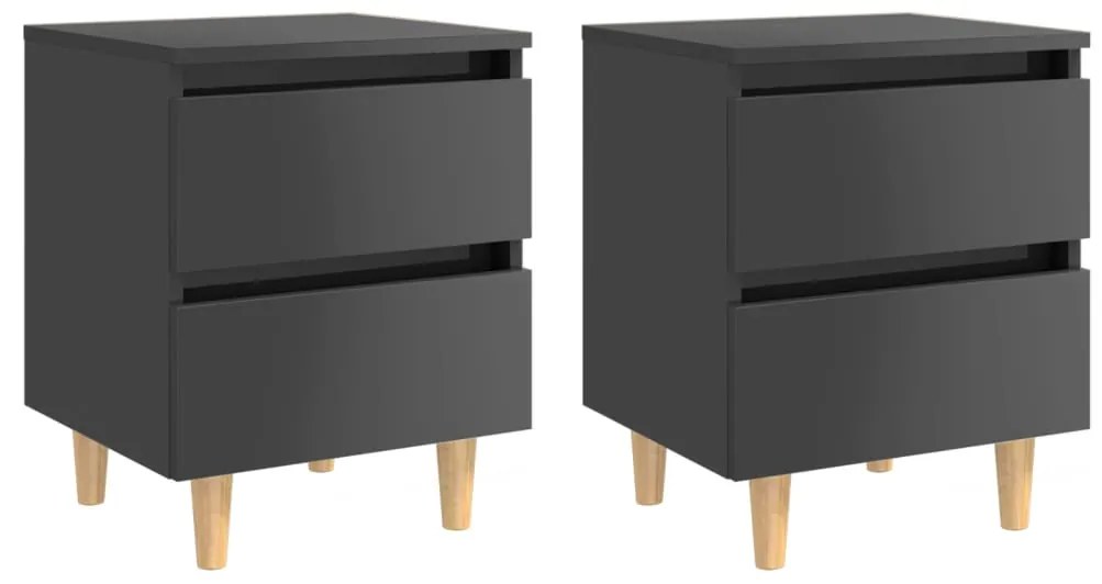 805868 vidaXL Noptiere & picioare lemn pin 2 buc. gri extralucios 40x35x50 cm
