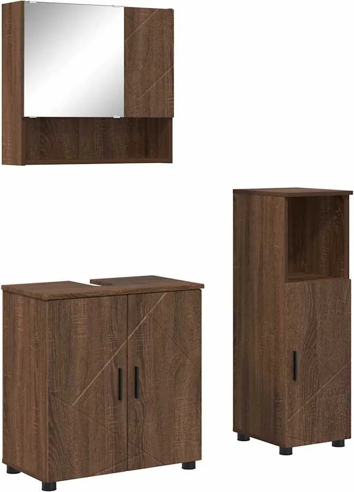 vidaXL Set de mobilier pentru baie Pe perete 3 pcs Stejar închis