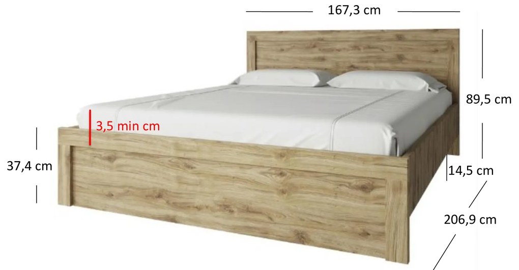 Pat matrimonial160 cm Deloris (stejar navarra) (fără saltea și somieră). 1052888