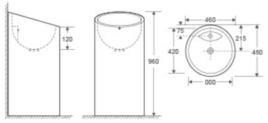 Lavoar freestanding alb 46 cm, rotund, Fluminia Jussac