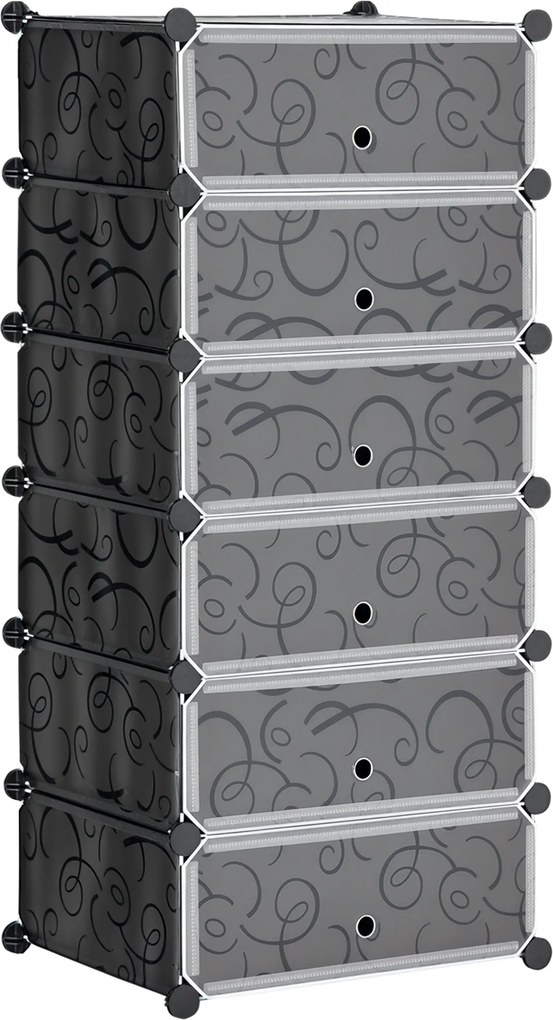 HOMCOM Pantofar modular cu 6 cutii din PP și oțel, 49x36,5x108 cm, negru și alb | Aosom Romania