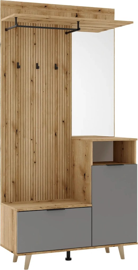 Mobilier hol NODRI, stejar evoke/gri grafit, DTD laminat, 100x40x204 c