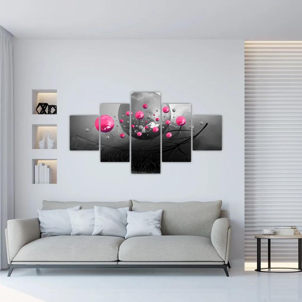 Tablou cu bile abstracte roz (125x70 cm), în 40 de alte dimensiuni noi