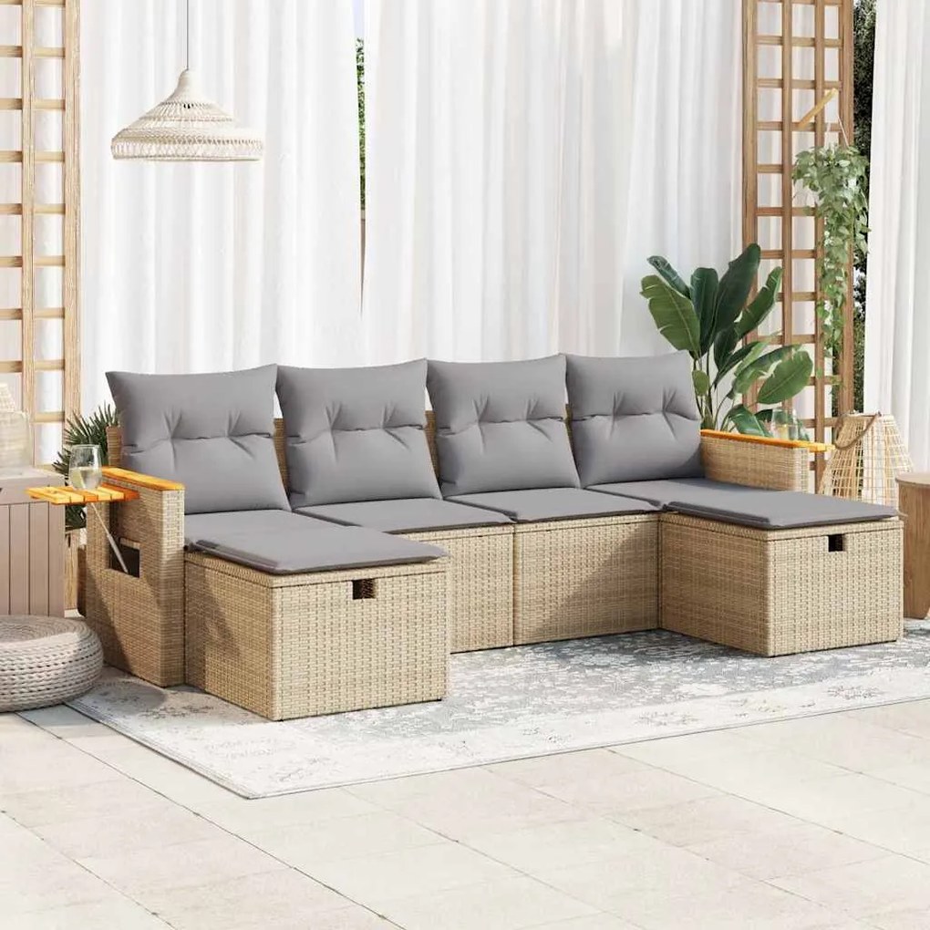 vidaXL Set canapele de grădină cu perne, 6 piese, bej, poliratan