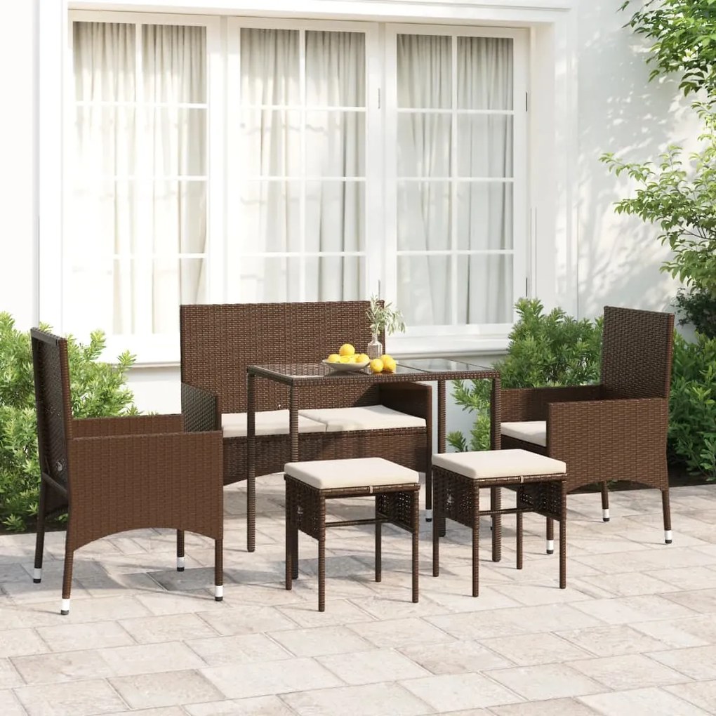 Set mobilier de gradina cu perne, 6 piese, maro, poliratan