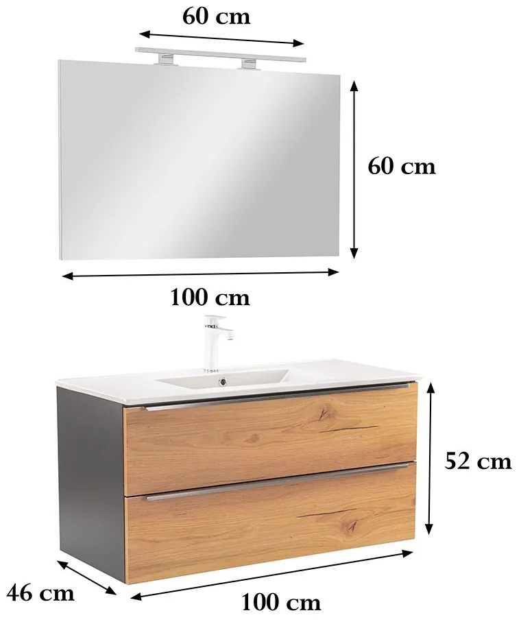 Mobilier complet de baie Vario Trim 100 antracit-stejar