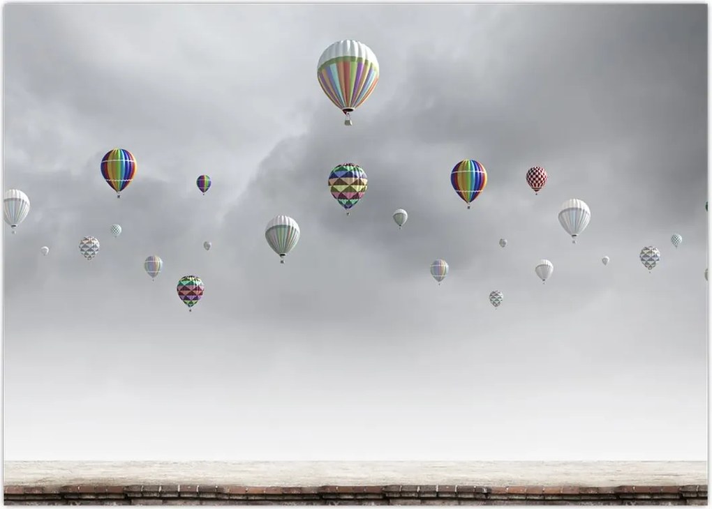 Tablou - Baloane pe perete de cărămidă (70x50 cm)