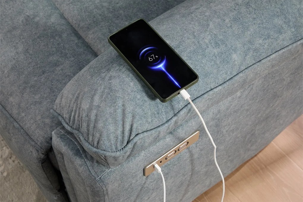 Set canapea dumonde 3+2+1, reclinere electrice, incarcare wireless, priza, masuta, suport pahare Sorren