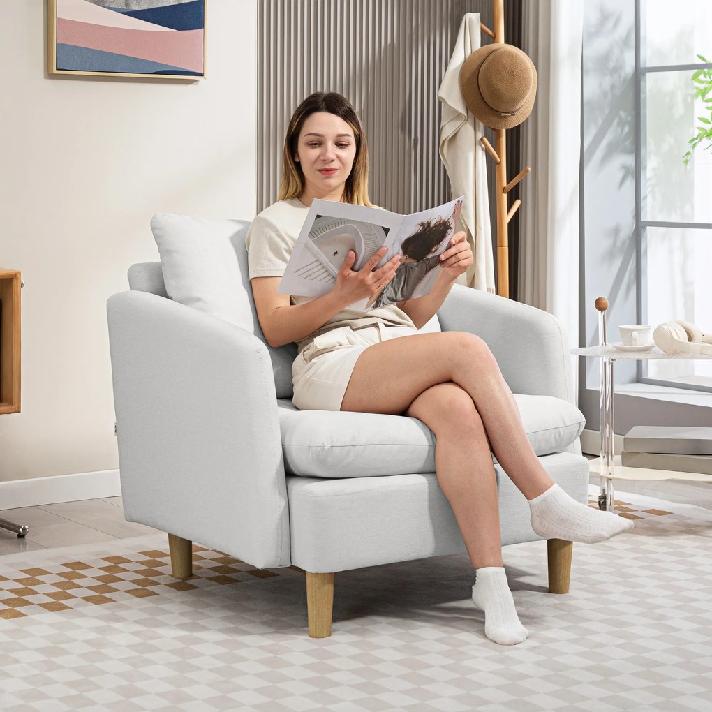 HOMCOM Fotoliu Modern pentru Living din Țesătură cu Șezut Larg și Gros, Crem | Aosom Romania