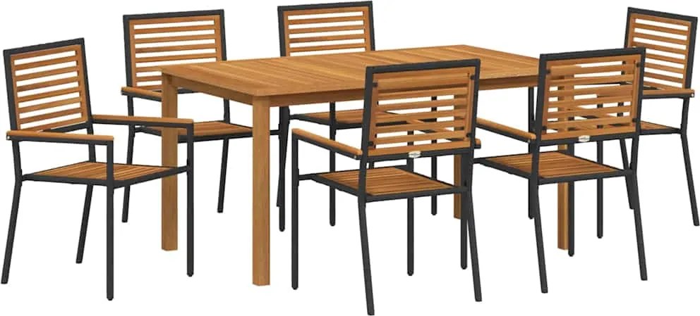 vidaXL Set de masă pentru grădină 7 pcs Negru Lemn Solid de Acacia