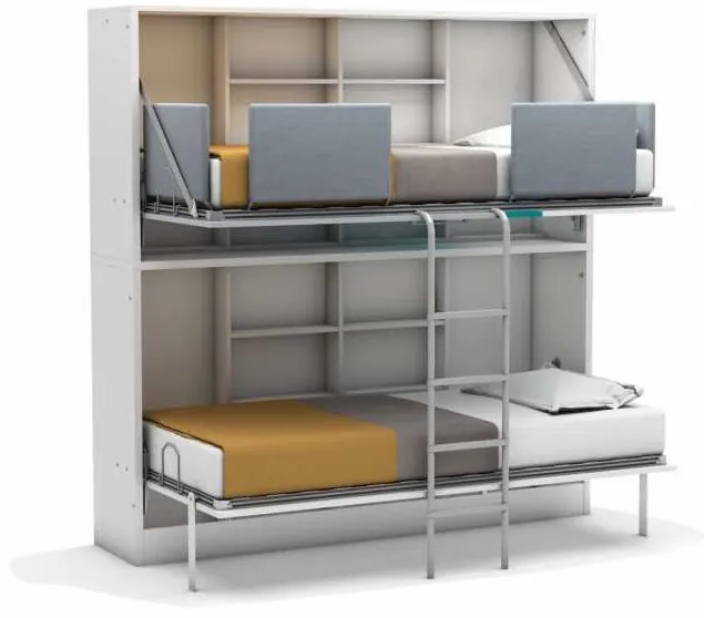 Pat rabatabil suprapus fara birou - SMART BUNK (90X190) (Culoare pat: Alb Mat)