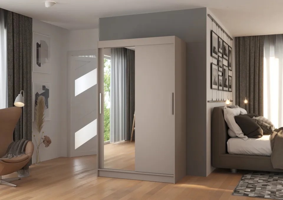 Dulap cu uși glisante BARIO – cu oglindă – 120x58x200 cm – Cașmir