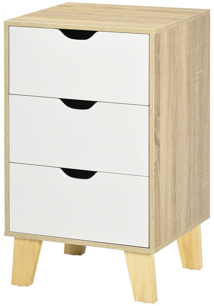 HOMCOM Comodă cu 3 Sertare și Bază Elevată pentru Dormitor Sufragerie Hol Stil Modern 40x35x68,5 cm Natural | Aosom Romania