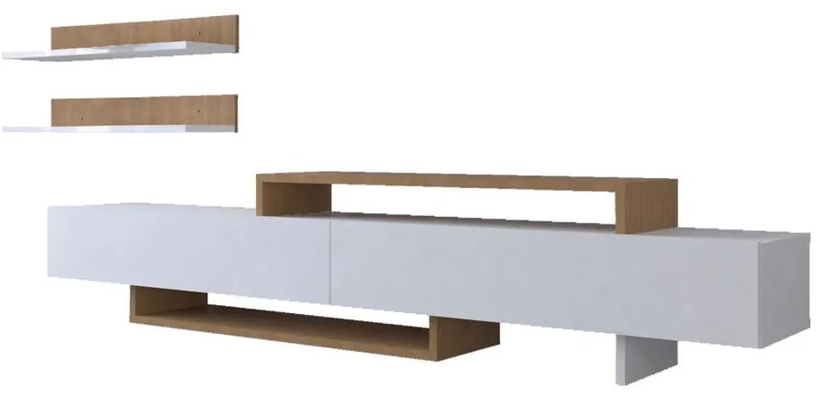 Set comodă TV și raft de perete cu aspect de lemn de tec Furny Home Nirvanas, alb