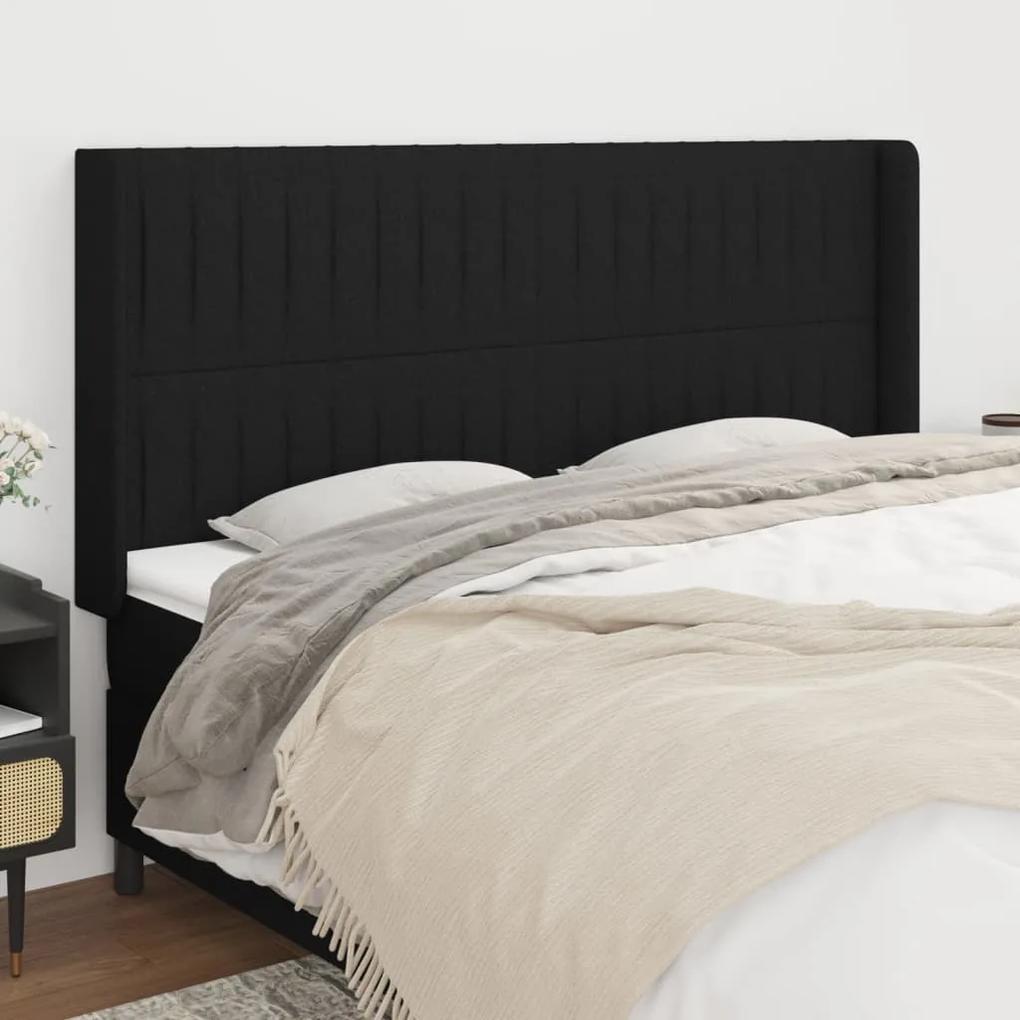 3119826 vidaXL Tăblie de pat cu aripioare, negru, 163x16x118/128 cm, textil