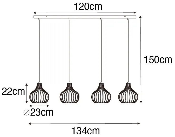 Lampă modernă cu pandantiv neagră cu 4 lumini - Saffira
