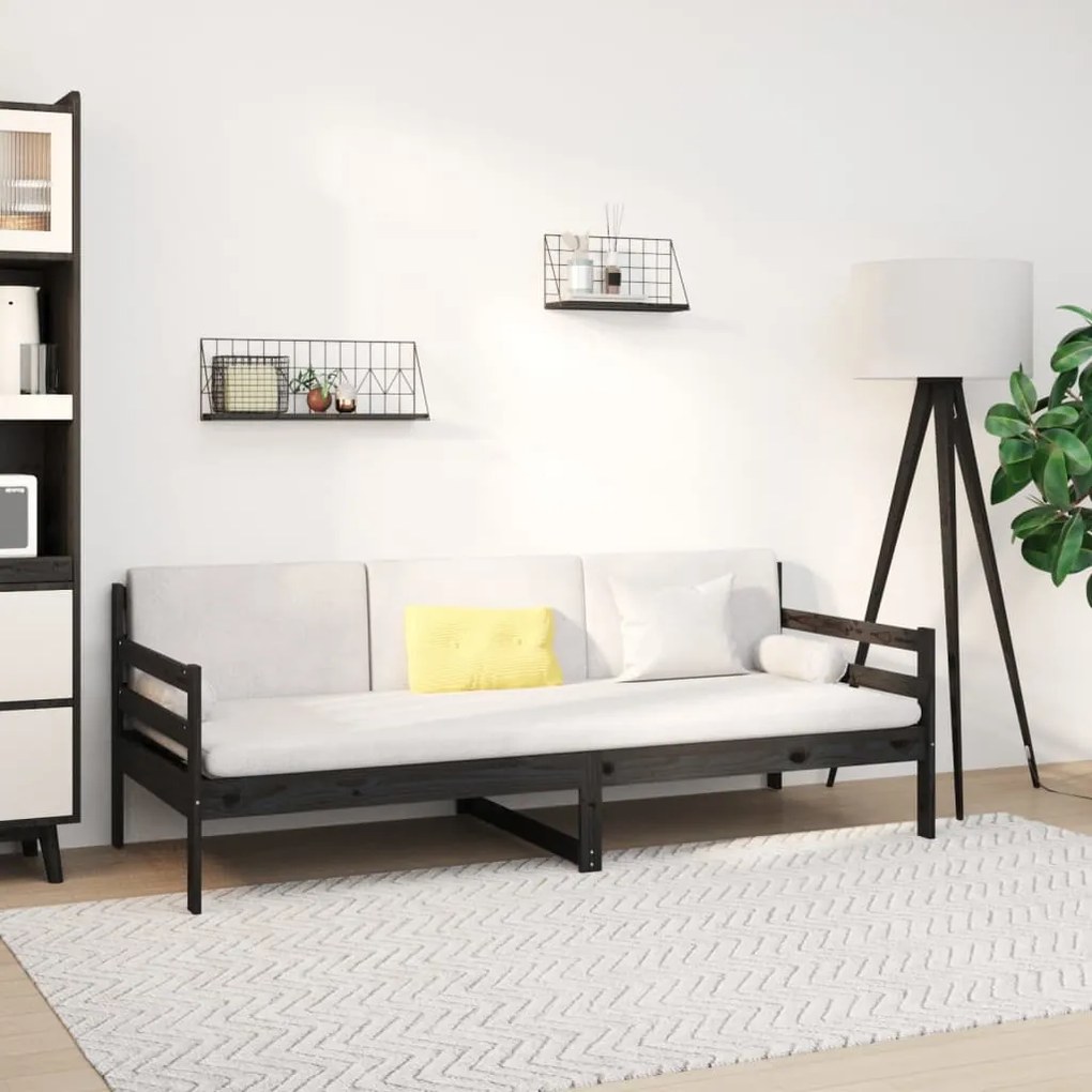 814683 vidaXL Pat de zi, negru, 80x200 cm, lemn masiv de pin