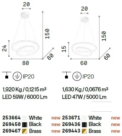 Lustra LED suspendata design modern circular OZ SP D80 ON-OFF OTTONE