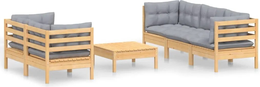 vidaXL Set mobilier grădină cu perne gri, 6 piese, lemn de pin