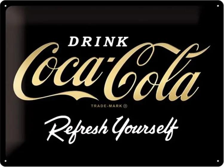 Placă metalică Coca-Cola - Logo Gold, (40 x 30 cm)