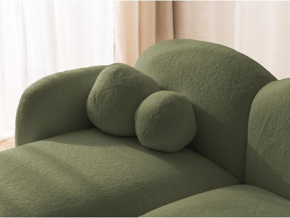 Colțar verde cu tapițerie din țesătură bouclé (cu colț pe partea stângă/cu șezlong) Orbit – Ropez