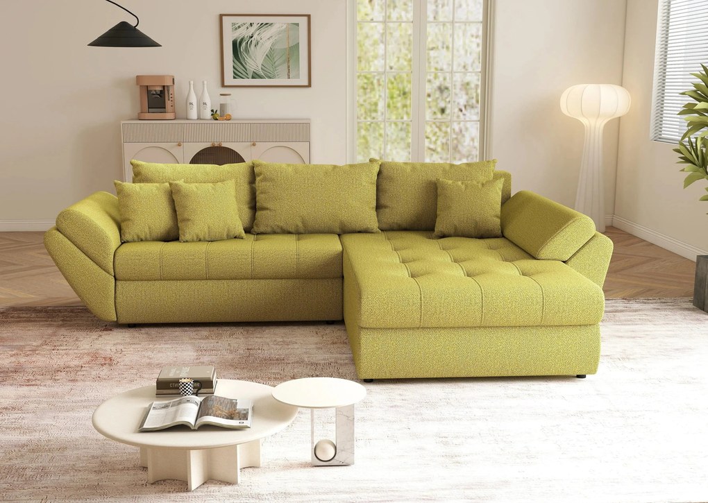 Colțar extensibil dumonde cu ladă de depozitare si sezut confortabil din spuma high-density, Loana Enjoy Green II 270x185 cm