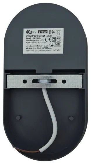 Aplica de exterior LED cu senzor de mișcare, 18W/230V, IP44, antracit