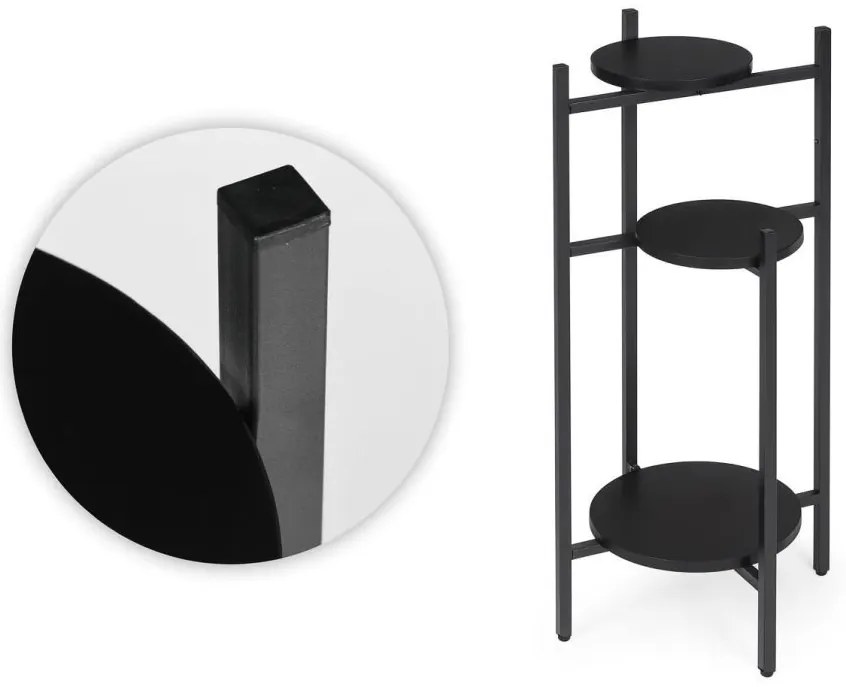 Suport pentru flori Loft - raft cu 3 etaje cu rafturi negre rotunde