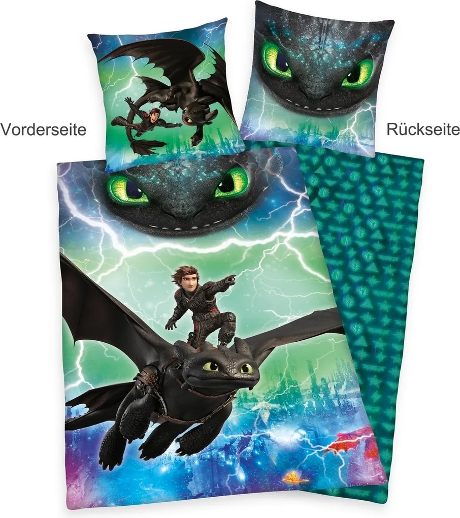 Lenjerie de pat din bumbac Herding Dragons, 135 x 200 cm, 80 x 80 cm