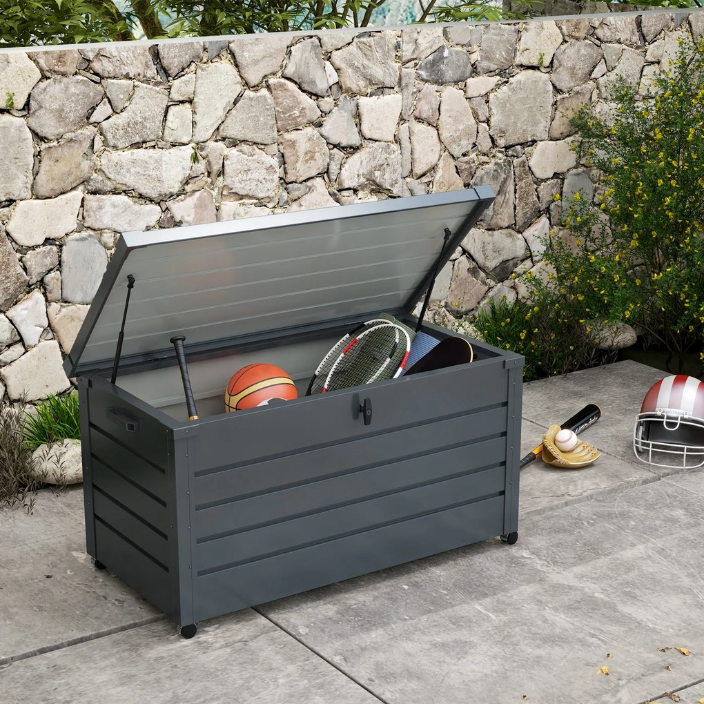 Outsunny Cutie de Depozitare pentru Exterior de 331 Litri cu Roți, Organizator Spațios din Oțel Galvanizat, pentru Terasă și Grădină | Aosom Romania