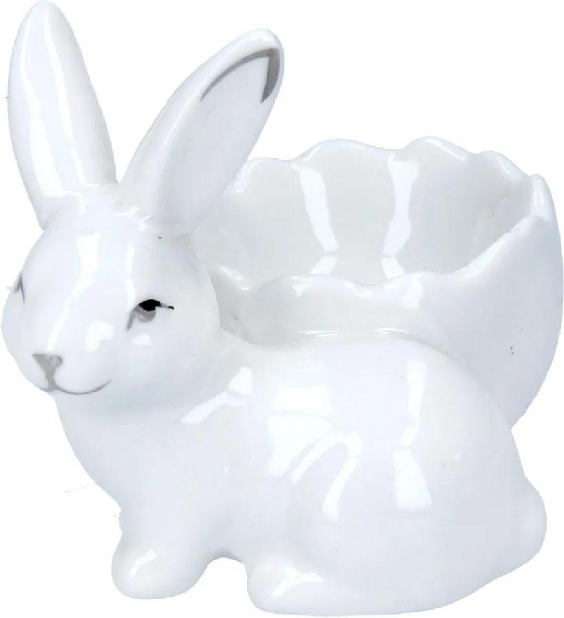 Suport pentru ou din ceramică Bunny- Argintiu/Alb
