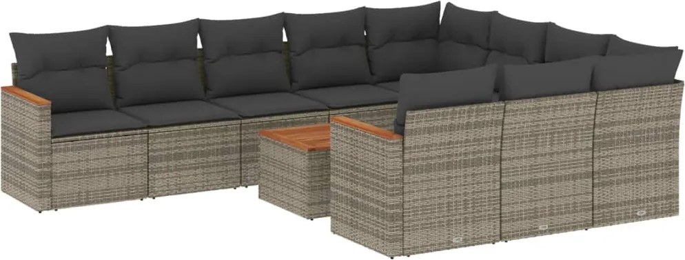 vidaXL Set canapele de grădină cu perne, 11 piese, gri, poliratan