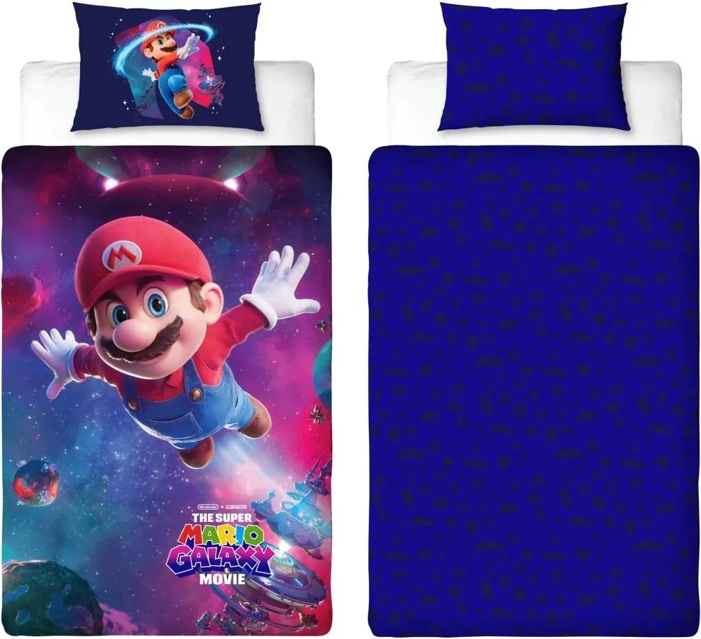 Lenjerie de pat 3D MARIO GALAXY colorata, 100% bumbac Dimensiune lenjerie de pat: 70 x 80 cm | 140 x 200 cm