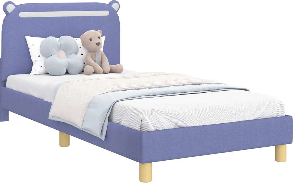 vidaXL Cadru de pat pentru copii cu spătar Albastru Jeans 90 x 200 cm