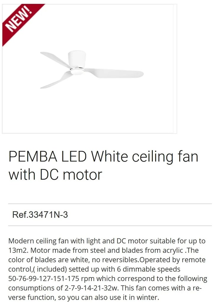Lustra LED cu Ventilator si telecomanda design modern PEMBA alb