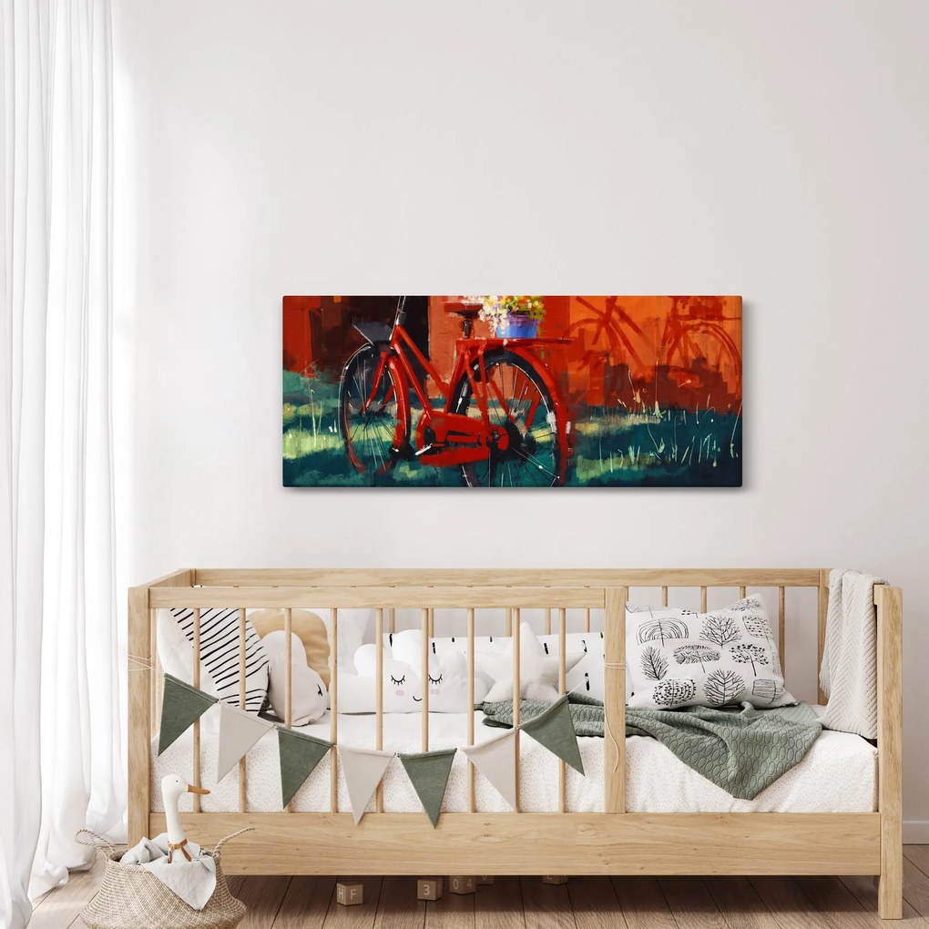 Tablou - Bicicleta roșie, pictură acrilică (120x50 cm)